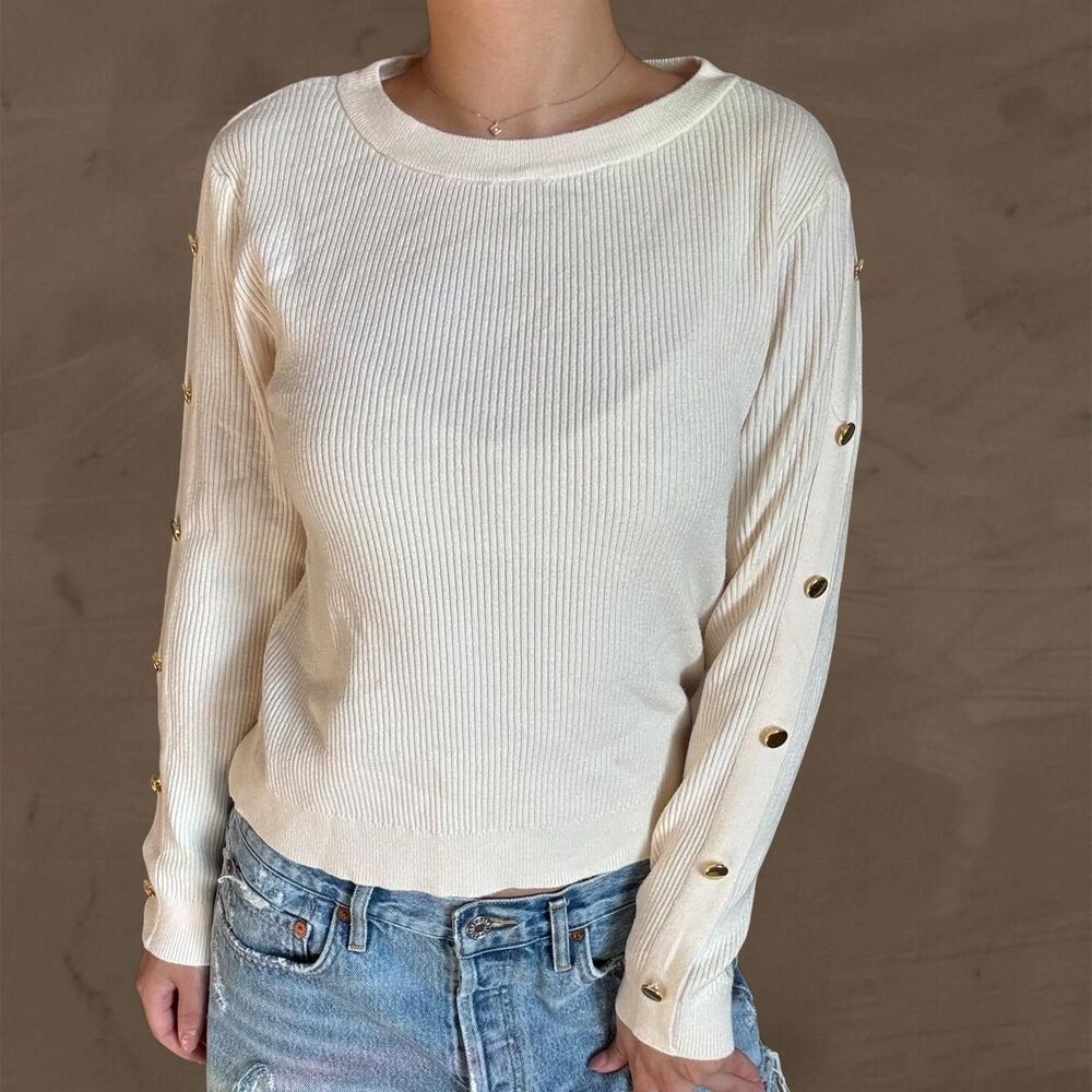 Vero Moda cream ribbed knit sweater with gold buttons size Large